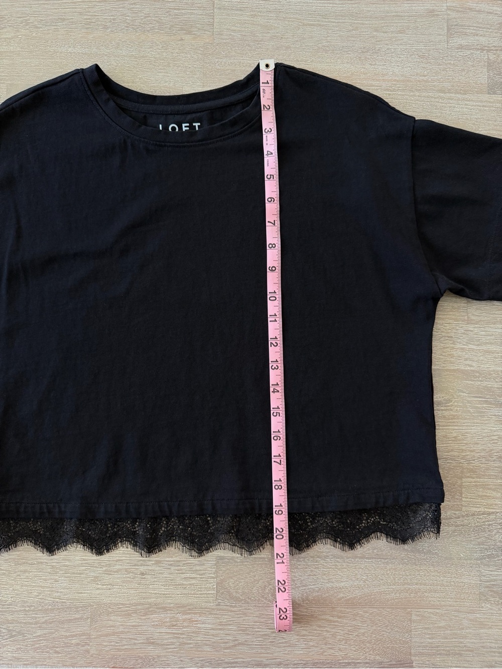 LOFT Black Lace Hem Crop Tee | Size Small - Picture 7 of 7